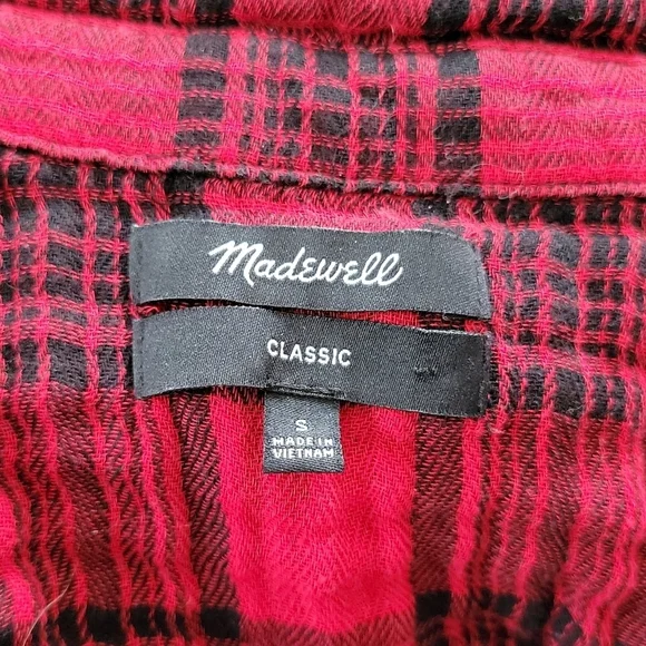 Madewell Classic Cotton Button Up Flannel Size Small Red Black - Picture 2 of 5